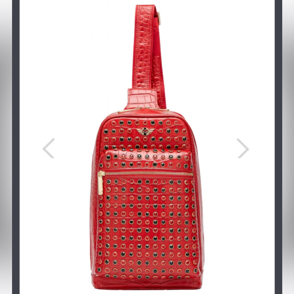 Ferrari Massari Red/Black Money Bag Crossbody Croc Embossed Italian Calf Leather